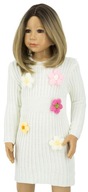 M206 Sukienka tunika swetrowa z kwiatami 4D ITALIA biała/ecru róż 140/146