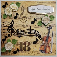 Muzyczna kartka, 18 urodziny, skrzypce, handmade