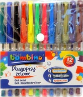 Długopisy żelowe Bambino 12 kolorów (4 neon + 4 metal + 4 klasyczne) - KD