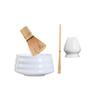 4x japonská tradičná keramická bambusová metla a držiak na metličku biely