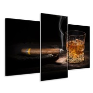 Obraz Triptych Whisky V skle CIGARA Dym 3D 60x40