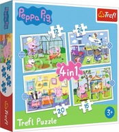 Puzzle 4v1. 12, 15, 20, 24 dielikov. Prasiatko Peppa. Spomienky na dovolenku