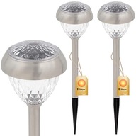 3x Lampa Ogrodowa LED Solarna Wbijana Zewnętrzna Srebrna Ciepły Biały 38 cm