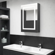 Kúpeľňová skrinka so zrkadlom a LED lesklá šedá 50x13x70 cm