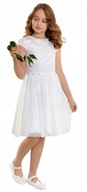 Biała wizytowa elegancka sukienka rozkloszowana przed kolano Tiul JOMAR 122