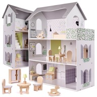 Domček pre bábiky drevený nábytok 70cm sivý