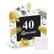 Zaproszenia na 40 Urodziny Czterdziestka złote liście + koperta