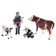 Pevná súprava 4 ks figúrok farmárskych kráv a farmára, darček k narodeninám na Vianoce