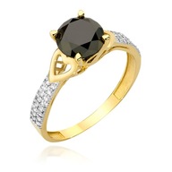 Złoty pierścionek 585 czarny brylant 2ct zaręczynowy serce