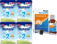 HUMANA 2 HMO MLEKO NASTĘPNE PO 6 MIESIĄCU 750G x4 + BENELIFE WITAMINA D x1