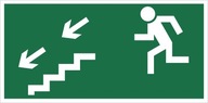 Znak kierunek drogi ewakuacyjnej schodami w dół (na lewo) PCV 15x30 foto