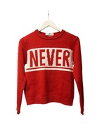 H&M sweter czerwony napis nadruk wełniany wełna graficzny