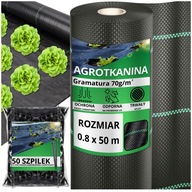 Agrotkanina antychwastowa agrowłóknina 70g czarna 0,8x50m UV 3% + KOŁKI