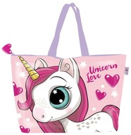 TORBA PLAŻOWA NA ZAMEK JEDNOROŻEC UNICORN DUŻA 48/15/32 CM SHOPPER RÓŻOWY