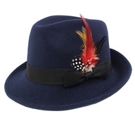 Męski damski filcowy kapelusz Fedora Vintage Panama Trilby granatowy