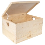 Drevená krabička s držadlami v srdci Úložný box 40x30x24cm