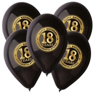 Balony na 18 URODZINY czarne urodzinowe, 5 szt