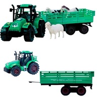 Traktor traktor farmár náves so zvieratami krava kôň ovca
