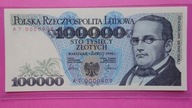 100000 zł 1990 serii AT,nr 0000909,stan UNC