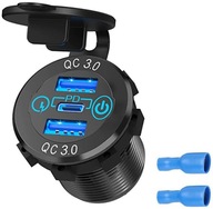 Podwójne Motocyklowe gniazdo ładowania 2xUSB QC3.0 +USB-C PD 3.6A 54W