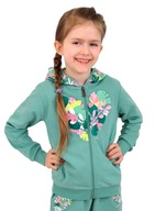 Bluza Dziecięca Dziewczęca dresowa bawełna zielona 134 kwiaty kaptur Endo