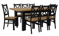 8 x czarne DREWNIANE krzesła krzyżak i masywny stół ROZKŁADANY do jadalni