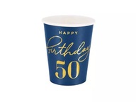 Kubeczki, Happy Birthday "50 lat", granatowy, 220 ml, 6 szt. [papierowe]
