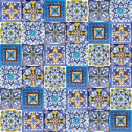 Patchwork modré keramické dlaždice pre kuchyňu z Mexika - Armando