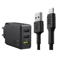 Nabíjačka sieťová Green Cell CHARGC03 USB 2400 mA 5 V + USB kábel - Apple Lightning Green Cell KABGC21 1,2 m
