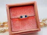 Antykwaryczny złoty pierścionek z diamentami i szafirami złoto Art Deco