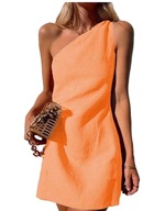 Dámske Mini šaty z ľanového materiálu na jedno rameno Oranžová / M