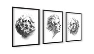 Sada plagátov grafiky A3 triptych tváre sochy