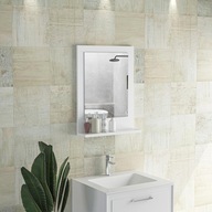 Lustro ścienne łazienkowe białe z półką 45x60