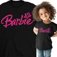 T-shirt Bawełna Koszulka dziecięca z napisem Barbie PREZENT CZARNA 116 122