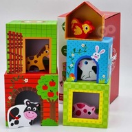 WOOPIE GREEN Farm kocka kirakó dobozban + figurák 10 db-os