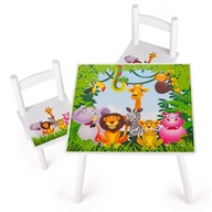 Detský stôl 60x 60x42 cm v sade s 2 stoličkami Potlač Zvieratká