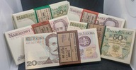 Zestaw - 5 -ciu banknotów PRL z paczki bankowej 20 - 100 - UNC + gratis
