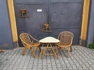 2 Fotele i stolik Bambus Design '60 PRL Vintage