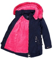 Kurtka zimowa futerko ciepła granatowy różowy płaszcz 146