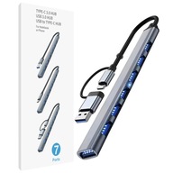 USB HUB adapter, 7 portos USB-C USB 3.0/2.0 elosztó, vékony alumínium