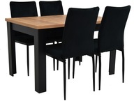 4 TAPICEROWANE CZARNE krzesła WELUROWE i ROZKŁADANY stół do 160cm JADALNIA
