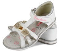 Sandále biele elegantné profilované suché zipsy kožené zirkóny 31