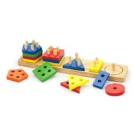 Viga Drevené kocky so triedičom tvarov Montessori