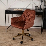 Krzesło Obrotowe Biurowe Fotel Obrotowy Biurowy Welurowy Rudy Złoty MILAN