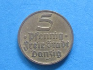 nr95 Gdańsk Moneta 5 Pfennig 1932 WMG ładny stan