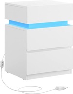 Nočný stolík biely s 3 zásuvkami komoda s RGB LED osvetlením