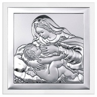 Obraz Matky Božej kŕmiacej striebornú v bielom prevedení 8x8 cm