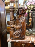 Stara Piękna Rzeźba Drewno Wysoka duża - ,,Kopernik,, Świecznik