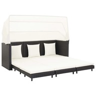 Rozkładane łóżko ogrodowe z zadaszeniem, rattan PE, czarne