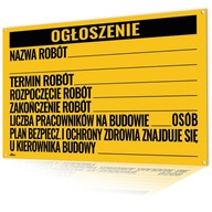 TABLICA BUDOWLANA TABLICA OGŁOSZENIE TABLICA INFORMACYJNA 50X70